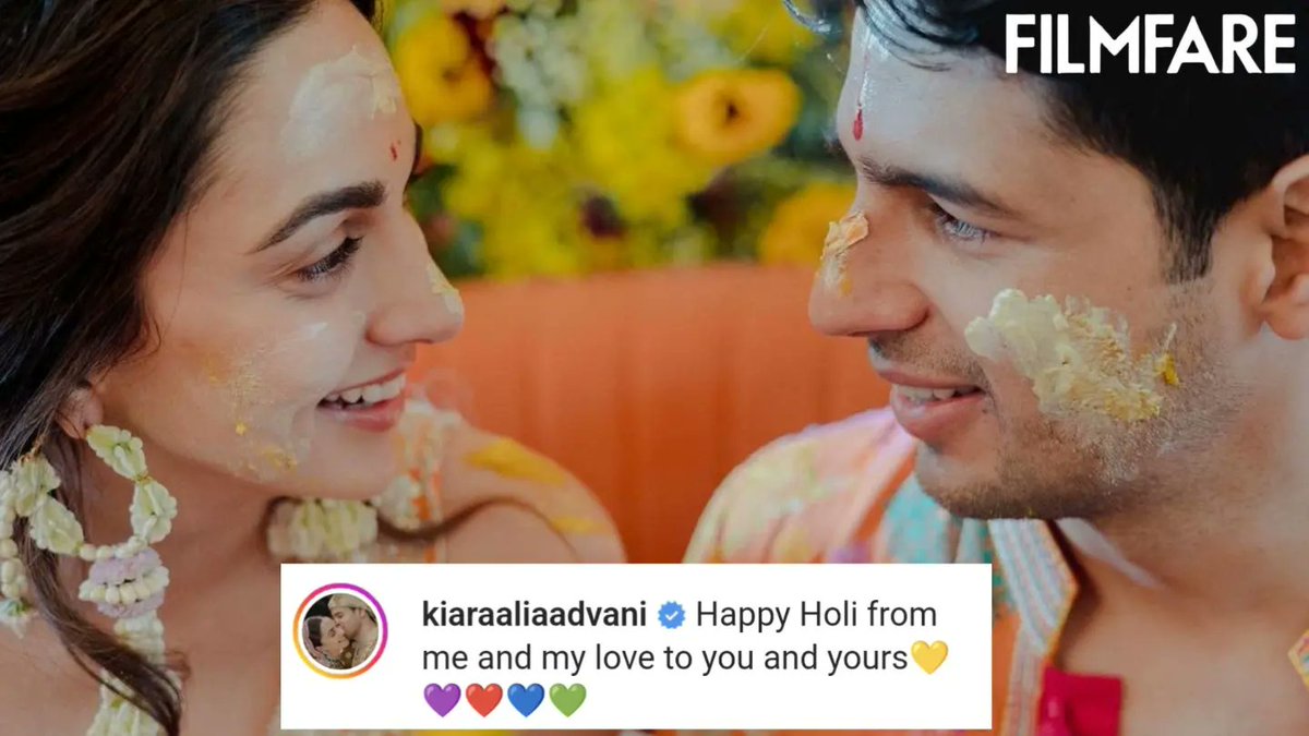 filmfare's tweet photo. #Holi love!💞

#KiaraAdvani shares pics from her wedding festivities with #SidharthMalhotra. https://t.co/29MkrTyxoW