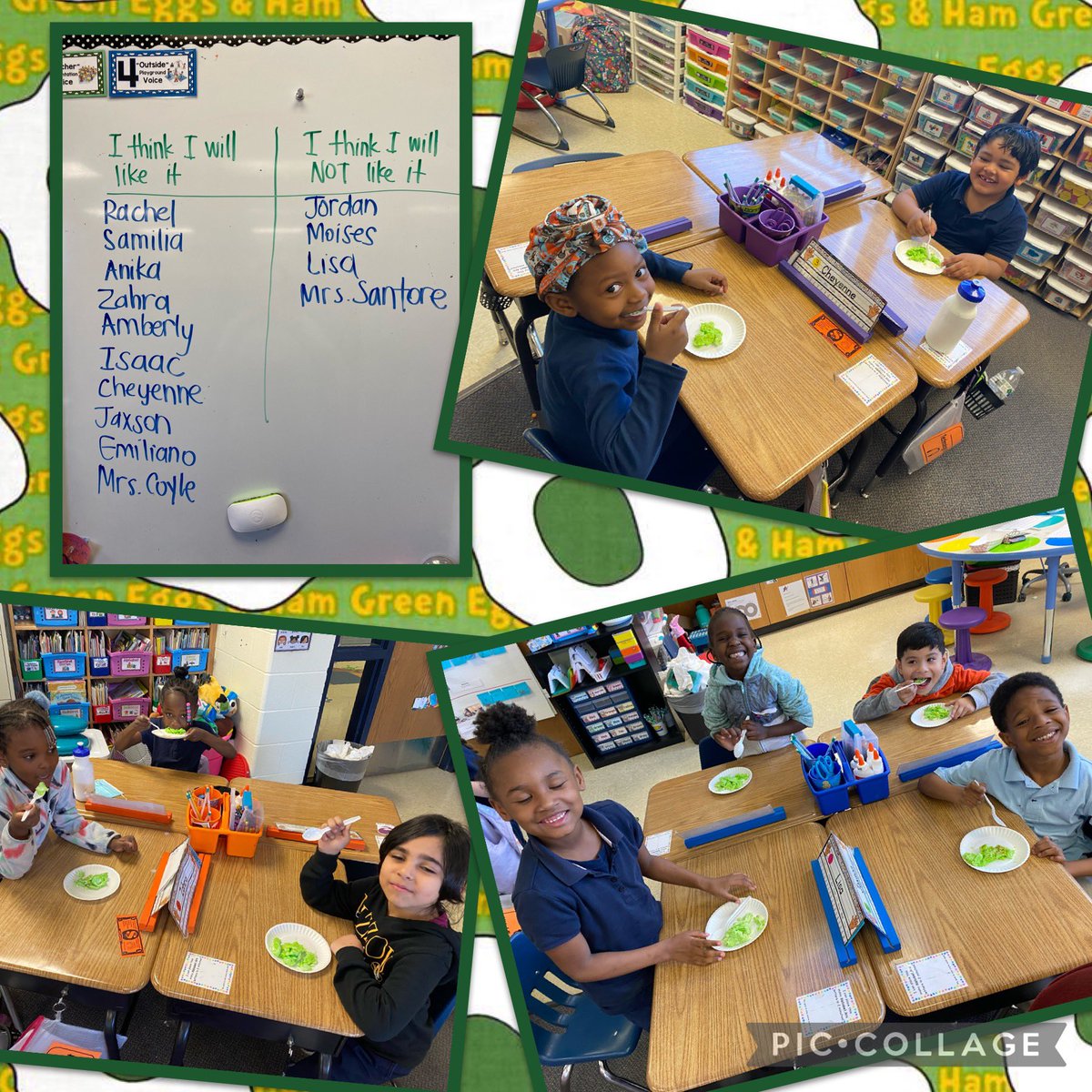 mrs_santore's tweet image. Do you like green eggs and ham? I do , I do, I do Sam I am! We loved trying green eggs today! #SpaghtIsGreat #KinderCrew 🍳 💚