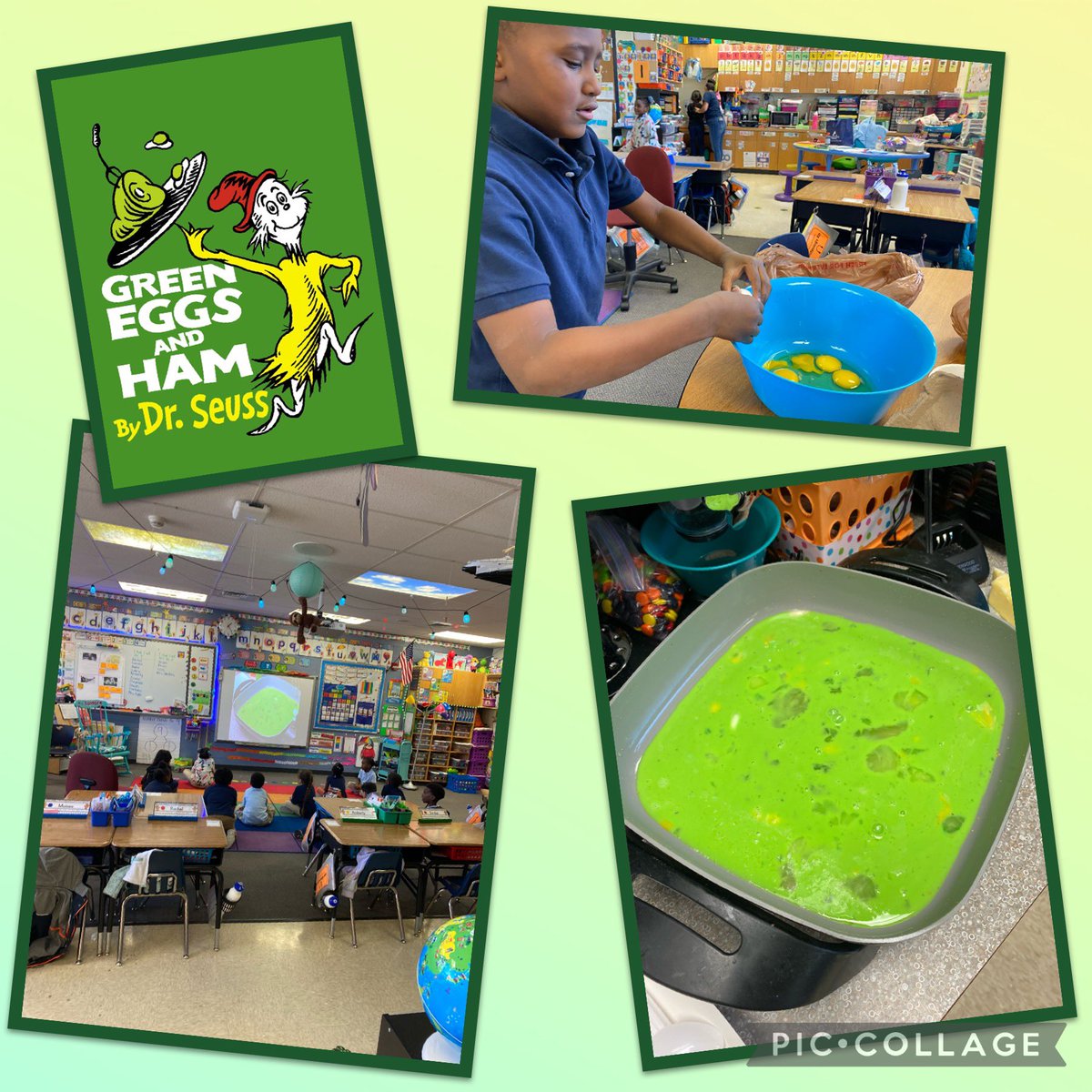 mrs_santore's tweet image. Do you like green eggs and ham? I do , I do, I do Sam I am! We loved trying green eggs today! #SpaghtIsGreat #KinderCrew 🍳 💚