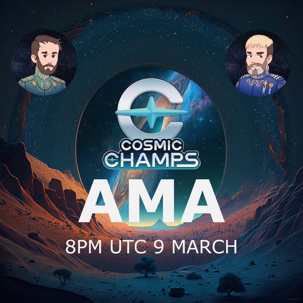 CosmicChamps's tweet photo. Matty and Simon will be hosting an AMA to provide more detail about the migration process for COSG and to answer any of the community’s questions. Join us at 8pm UTC on Thursday 9th March.

https://t.co/k8n0ORE4pl https://t.co/fXLfiguRrO