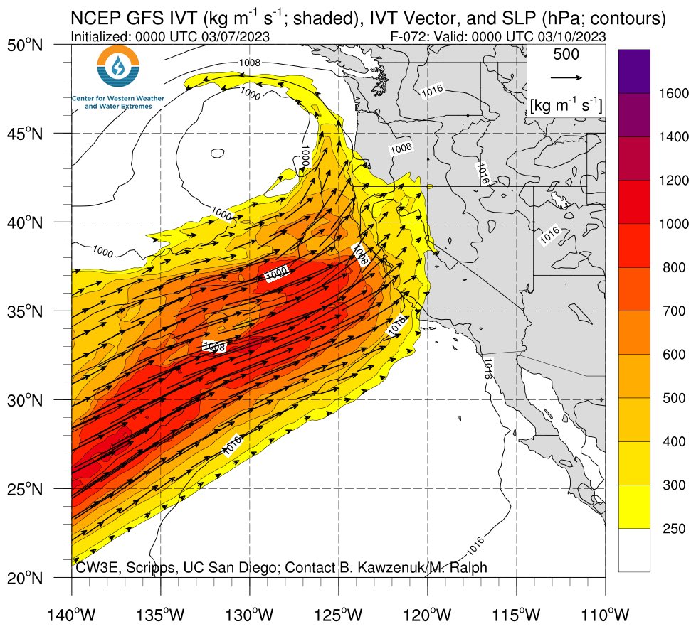#pineappleexpress #AtmosphericRiver #firehose pointed at a large swath of #centralCalifornia Friday.
Some good Twitter #wx resources: @RobMayeda @CW3E_Scripps @Weather_West @NWSSPC