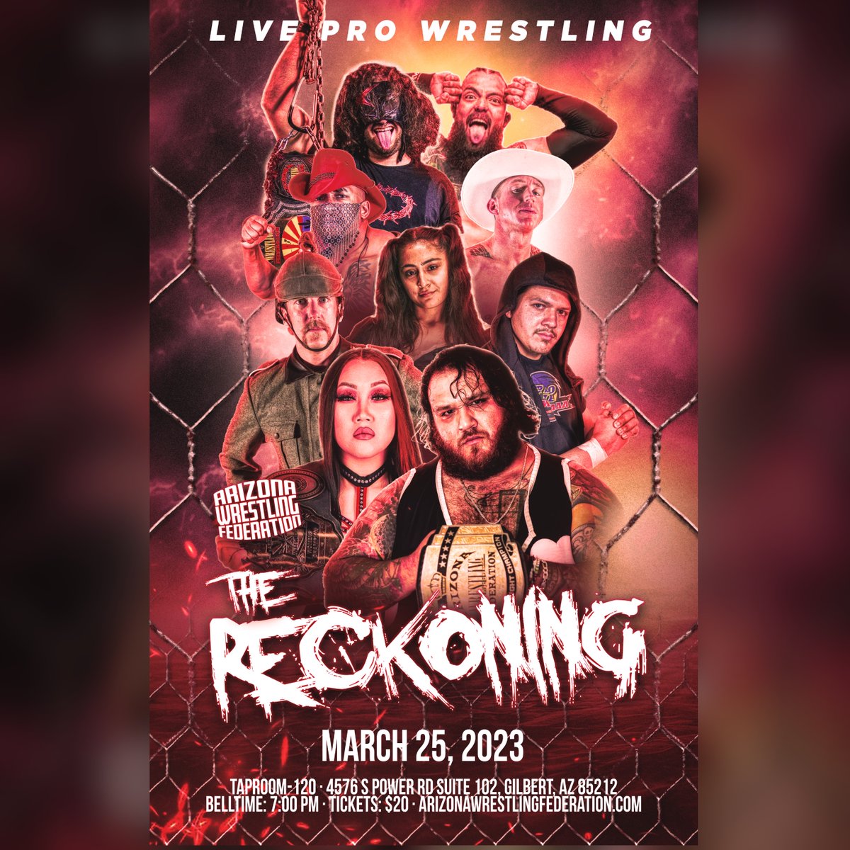 prowrestlingaz's tweet photo. SAT 3/25 - Front row is moving quick - don’t wait, get yours fast… EVERY MATCH IS A STEEL CAGE MATCH! #awfreckoning | TICKETS: https://t.co/aCf0NbDFKE

#prowrestling #arizona #awf #luchalibre #sports #thingstodo #POTD #gilbert #beer #fun https://t.co/wVNahdeZ3k