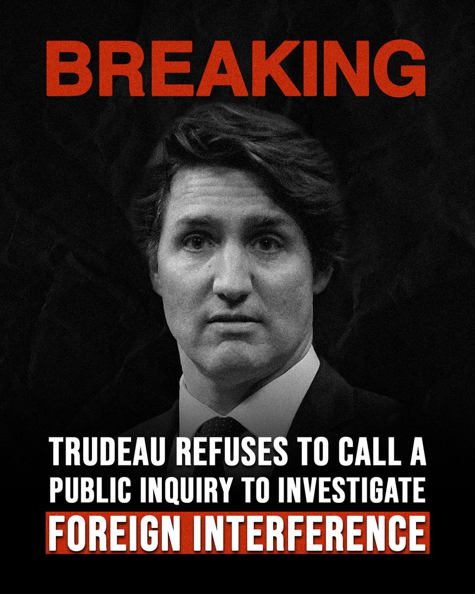 PierrePoilievre's tweet photo. BREAKING: Trudeau refuses to call a public inquiry into Beijing's interference in our elections.

Instead, he wants a secret committee, with secret hearings, secret evidence &amp; secret conclusions – all controlled by him.

Canadians deserve the open, transparent truth. https://t.co/3aDhfHSLKN