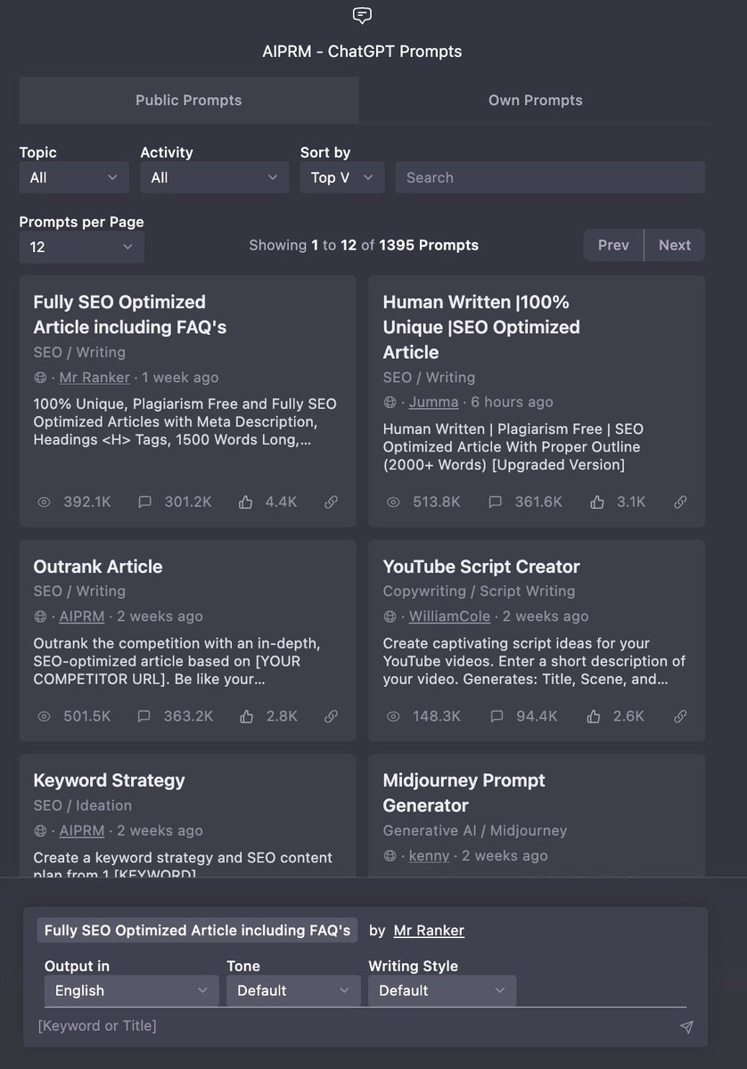 f0restdAwn's tweet photo. Upon seeing the AIPRM prompt for ChatGPT, it appears that #ChatGPT functions like an App Store or Operating System, the prompt itself seems akin to an App or Software.
Maybe a new era of “AI Apps” or “AI Softwares as a Service (AISaaS)” is on the horizon.

#AI #SaaS https://t.co/9tlK3I6RG9