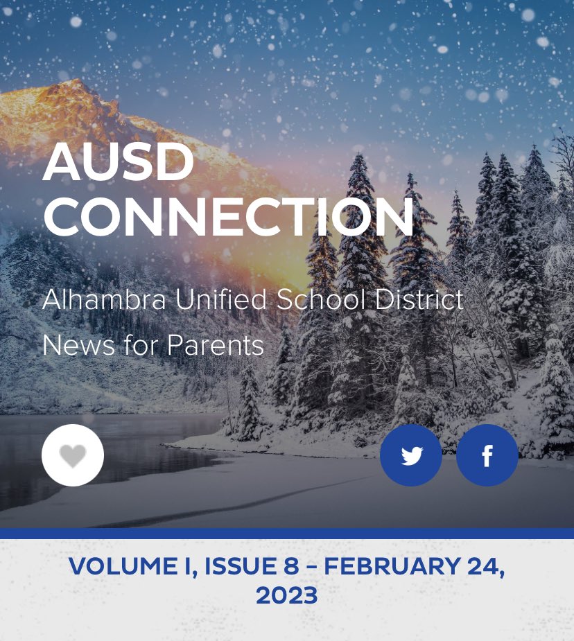 alhambrausd's tweet photo. #AlhambraUSD’s new AUSD Connection parent newsletter won a 2023 CalSPRA Award of Merit‼️🎉

This award is a serious collaborative effort and belongs to all district departments. 🥳

Latest issue: 
https://t.co/xvzLu2ZHne

#CalSPRA2023 #CalSPRA23. https://t.co/G9qqlFVPLR