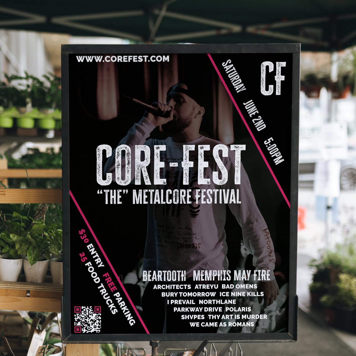 RussDesigned's tweet photo. For practice, I created this flyer for a fake music festival. Though I wish it was real.

Flyer on the window mockup provided by https://t.co/cuSbeIQ9lG

#AdobePhotoshop #Adobe #BandFlyer #Bands #Metalcore #BandDesign #GraphicDesign #FlyerDesign https://t.co/cPNgGRIgtc