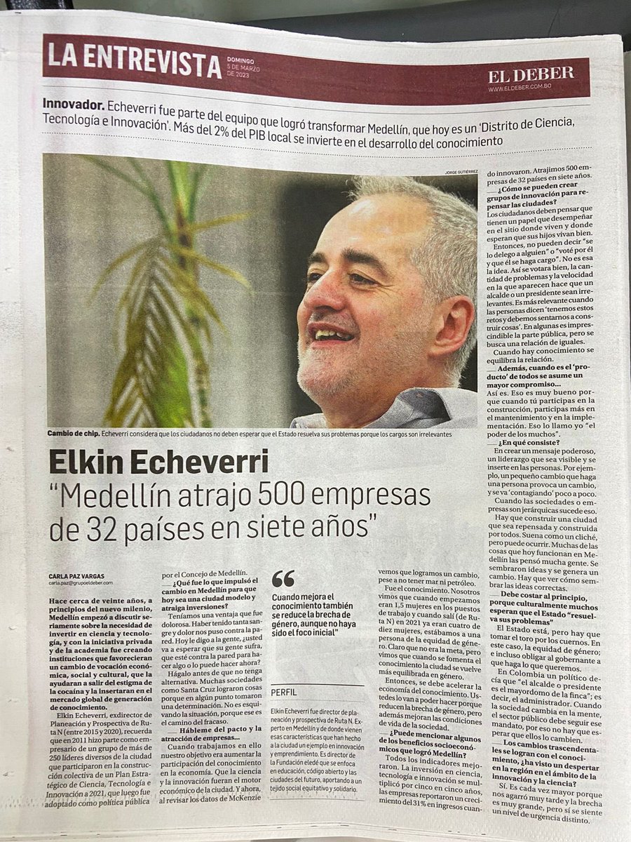 eecheverri's tweet photo. Fenomenal interactuar @maggytalavera, sobre #Innovación en #Medellin. Conversación edificante. Gran posibilidad para #Bolivia y #SantaCruz iniciativas @IgualesFund lideradas  @PHurtadoi. Apoya Fundación elede. Véala aquí: https://t.co/rGdt7i2fPL Buen cubrimiento @grupoeldeber. https://t.co/qchH1XFacI