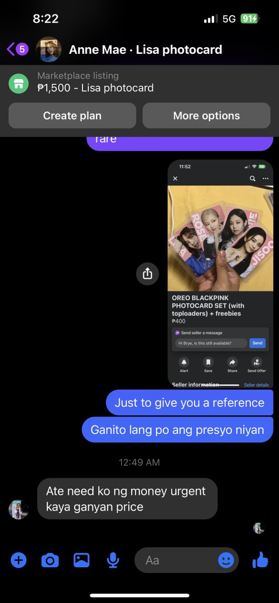 YannieYeollie's tweet photo. Then I explained to her na yung price-point niya is senseless because di naman yun rare and stuff but WOW na lang sa reply https://t.co/momDGqzMGC