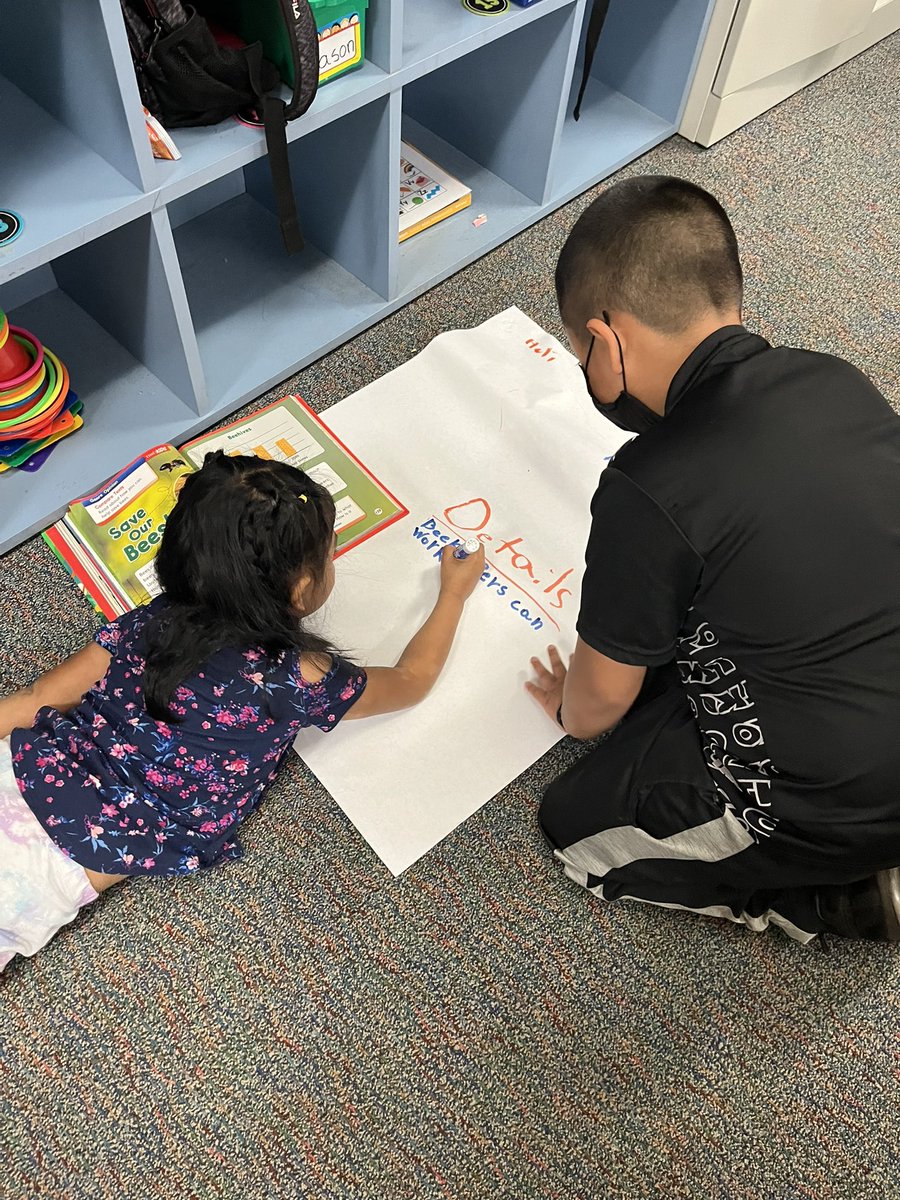 RachelM0tt's tweet photo. Our smarties in Ms. Benitez’s class are hard at work identifying the topic and relevant details of their text with their partner 🐝💛 #mustangmagic @SadlerOCPS #sadlerstrong https://t.co/JDJMuq37jD