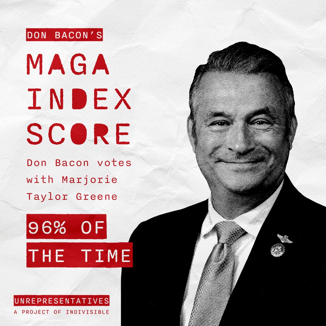 President Biden won <a href="/RepDonBacon/">Rep. Don Bacon 🇺🇸✈️🏍️⭐️🎖️</a>'s NE-02 district with 6.33% of the vote. Really makes you wonder why he's voting with Marjorie Taylor Greene 96% of the time. He'd also hate it if you RTed this.