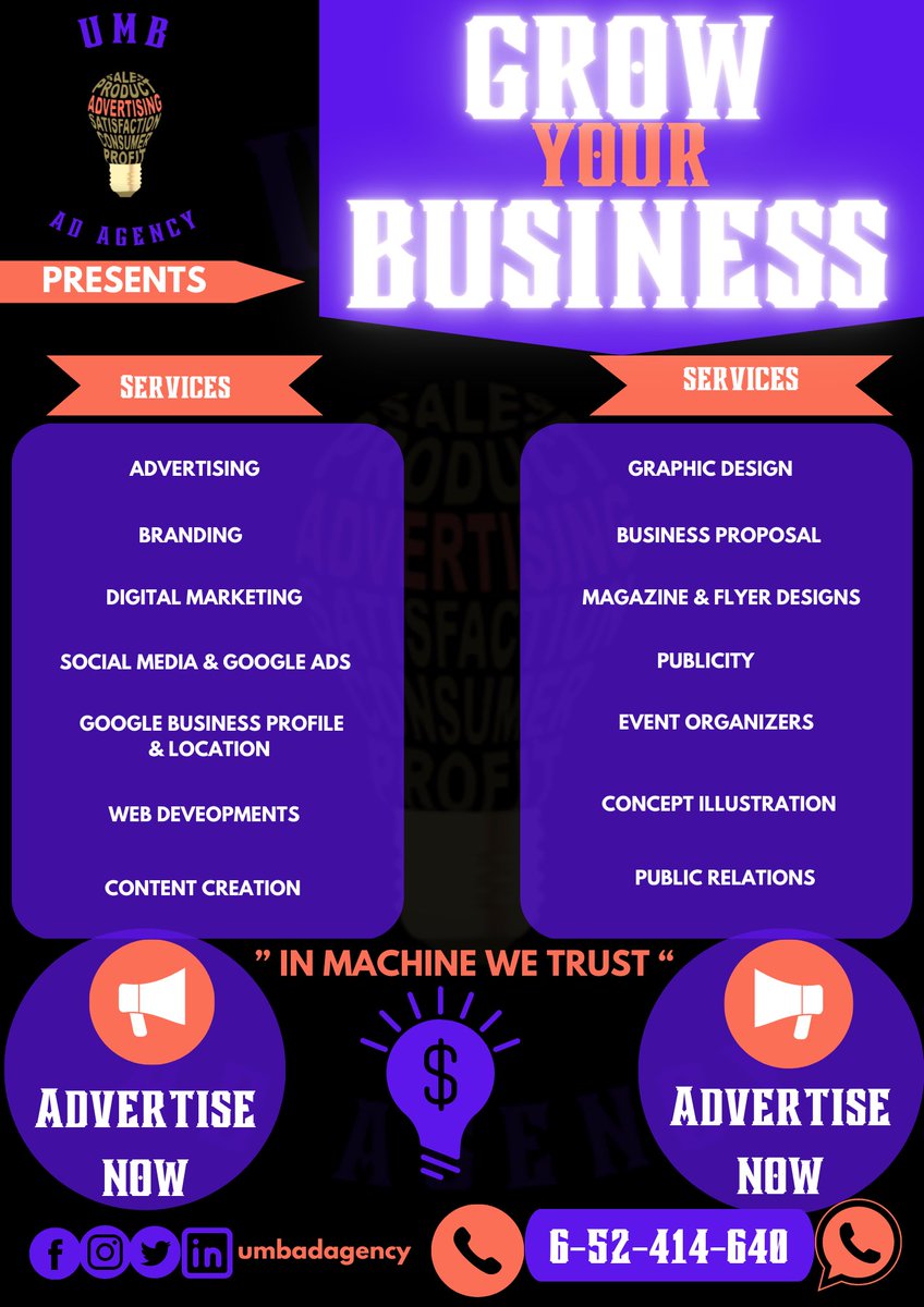 umbadagency's tweet photo. GROW YOUR BUSINESS NOW BY CONTACTING THE MACHINE MAN 💡

DÉVELOPPEZ VOTRE ENTREPRISE MAINTENANT EN CONTACTANT L'HOMME MACHINE 💡 

#umbadgency #Advertising #Cameroon https://t.co/HjiH3ExHe1