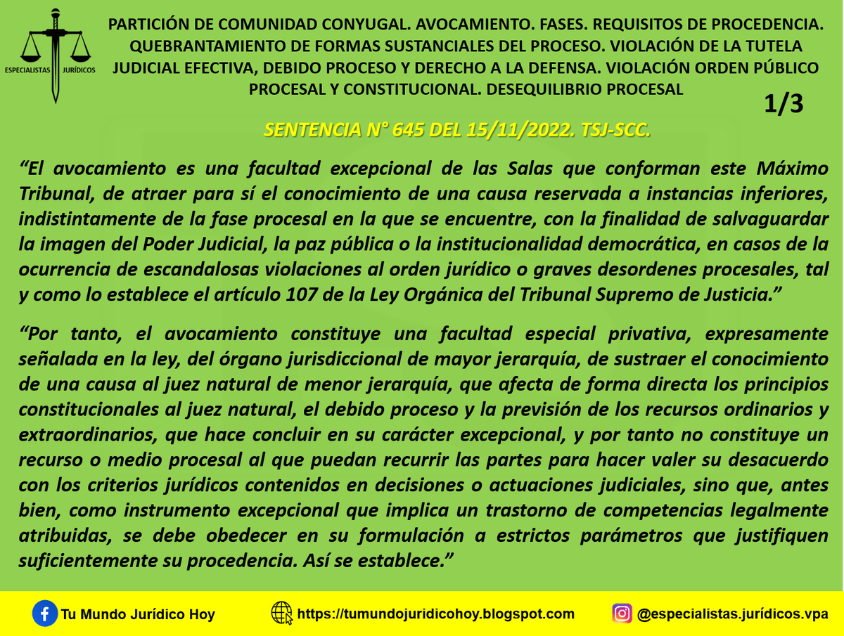 Furiamax's tweet photo. Sentencia N° 645 del 15/11/2022. TSJ-SCC. Partición de Comunidad Conyugal. Avocamiento. Fases. Requisitos de Procedencia. Quebrantamiento de Formas Sustanciales del Proceso. Violación de La Tutela Judicial Efectiva, Debido Proceso y Derecho a La Defensa. https://t.co/inmfNcX9ry