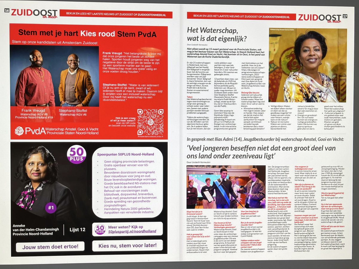 Uit het blad ZUIDOOST&amp;Meer. Zie artikel van Liesbeth Vermeulen waarin ik specifiek wordt genoemd als een van de kandidaten uit Amsterdam Zuidoost voor het waterschap. Dank hiervoor! Stem op mij, Stephano Stoffel, lijst 2 nummer 6 <a href="/waterschapagv/">Waterschap AGV</a> #StemMetJeHart #15maart <a href="/PvdAnh/">PvdA Noord-Holland</a>