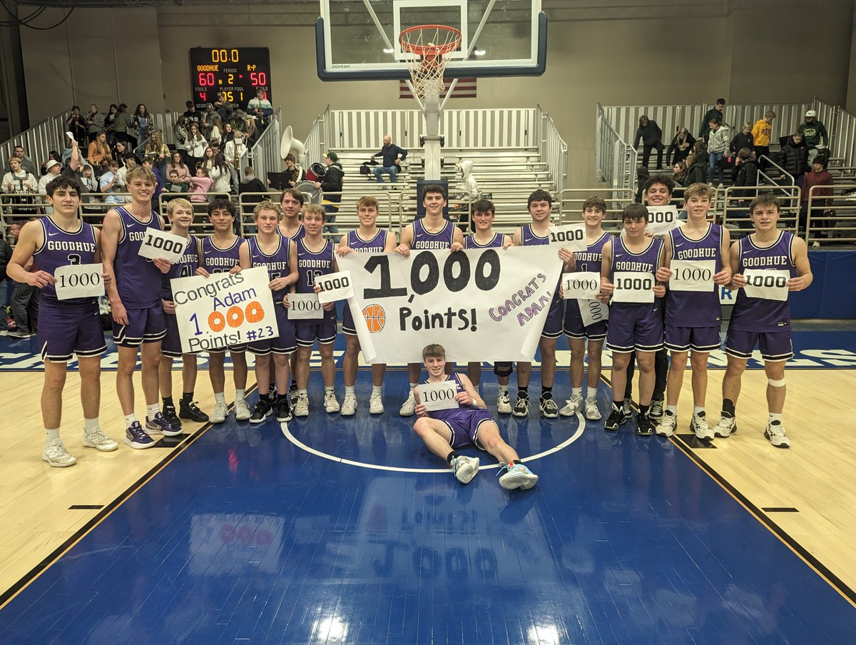 Goodhue Boys Basketball (@goodhuebbb) on Twitter photo <a href="/goodhuebbb/">Goodhue Boys Basketball</a> holds off a great effort by @RPTrojansJLoney and wins 60-50 in the Section Quarterfinals. Survive and advance! #goodhuebbb
A huge congrats to <a href="/AdamPoncelet/">Adam Poncelet</a> on his 1000th point! <a href="/goodhuebbb/">Goodhue Boys Basketball</a> holds off a great effort by @RPTrojansJLoney and wins 60-50 in the Section Quarterfinals. Survive and advance! #goodhuebbb
A huge congrats to <a href="/AdamPoncelet/">Adam Poncelet</a> on his 1000th point!