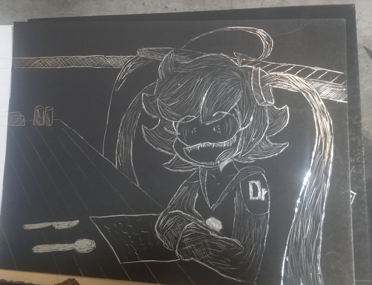 KittttyNikki's tweet photo. i did some scratch art of #internecion cube and #murderdrones https://t.co/0yhfIFrfaK