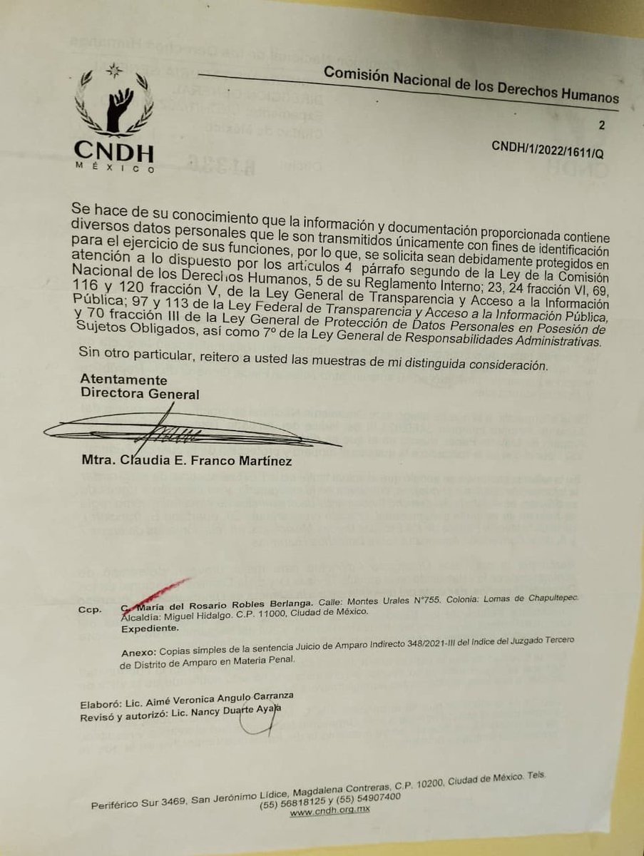 Rosario_Robles_'s tweet photo. Hoy me entero por correo que desde 09/22 la @CNDH resolvió que el Fiscal  #GertzManero violó mi presunción de inocencia. Aquí el documento dirigido a la @Mx_Diputados para que actúe conforme a sus atribuciones. 
Deseo saber que se ha hecho al respecto en dicha instancia. https://t.co/YDztvI3NtG