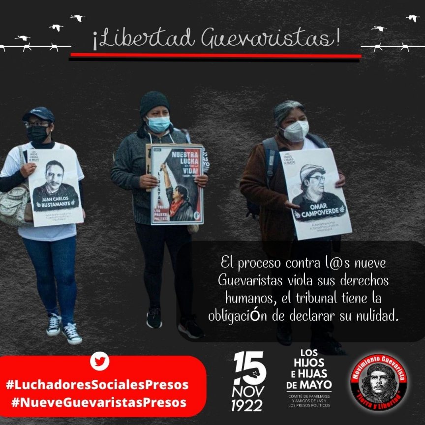 A dias de cumplirse 10 meses de prisión política para los pres@s guevaristas. La @FiscaliaEcuador y el @MinGobiernoEc no han podido DEMOSTRAR las acusaciones. Mientras que en los casos de CORRUPCIÓN dictan medidas cautelares #NueveGuevaristasPresos #LuchadoresSocialesPresos