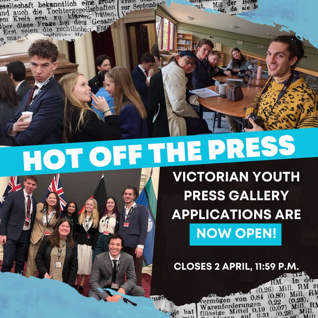 📣📣📣VICTORIAN YOUTH PRESS GALLERY APPLICATIONS ARE NOW OPEN!!!

Feel free to join us is you are emerging journalists aged 16-25.
Click the link and apply before 2 April 11:59 PM!!!

vicyouth.ymca.org.au/learning-and-l…

#YPG #YPG2023 #VICYP2023