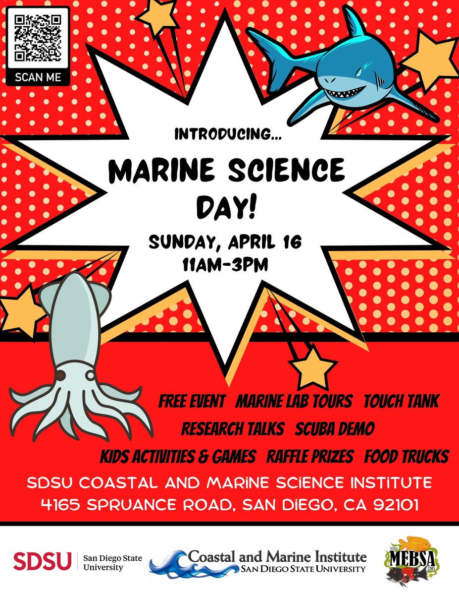 Mark your calendars. After a long hiatus, 🌊Marine Science Day🌊 is back! We can't wait to welcome you to our marine lab for this FREE community event! Science, marine animals, food trucks, stoked scientists and more. Check out our website for more info  mebsa.wordpress.com/marine-science…