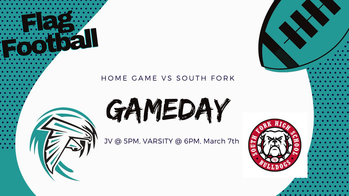JFlagfb's tweet photo. Tomorrow Gameday vs South Fork! JV at 5 and Varsity at 6! Come out and root the Falcons on in the first of three games in a row this week! https://t.co/hDHhXeN8Gt
