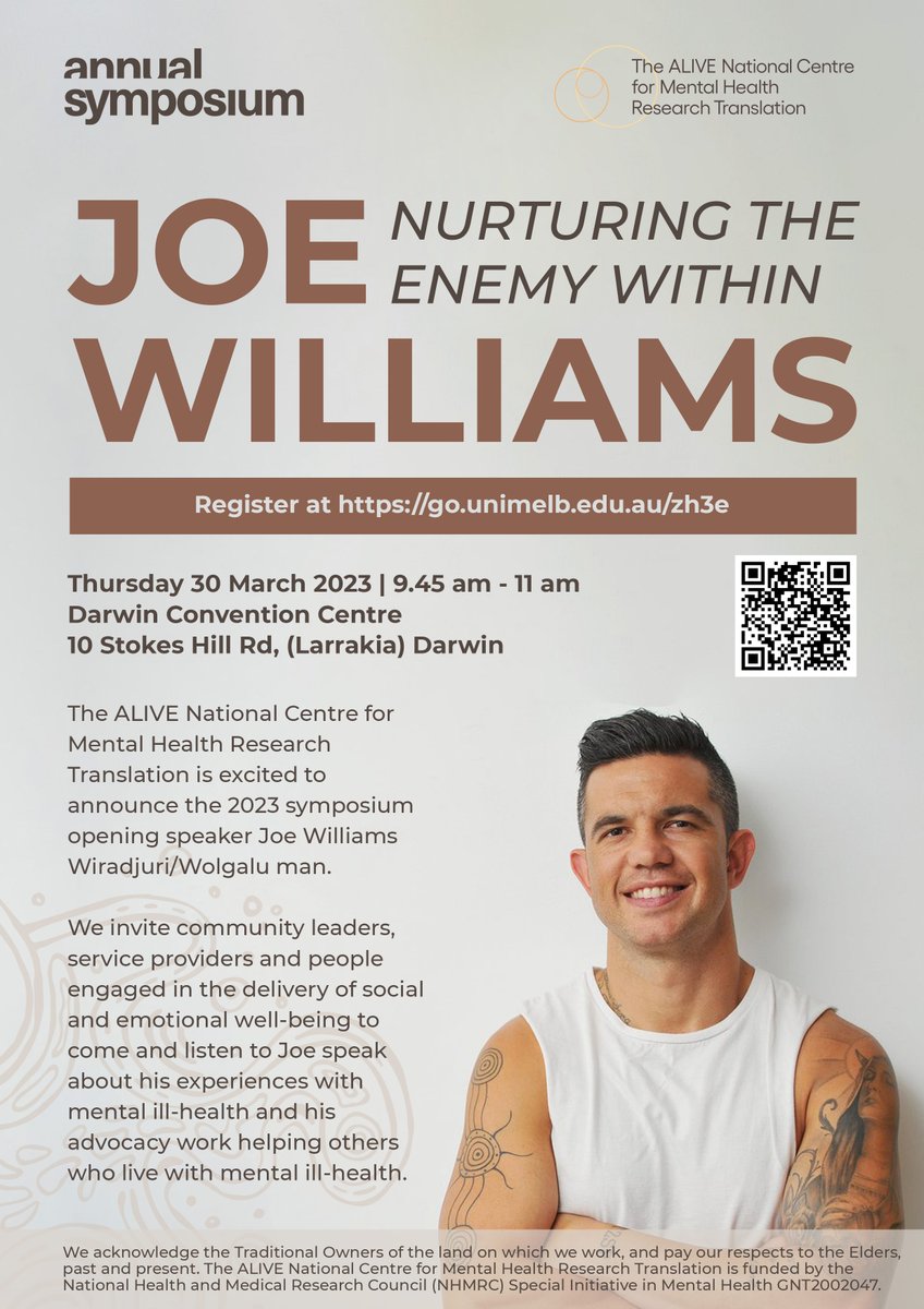 Joe Williams Wiradjuri/Wolgalu man will be the opening speaker at our 2023 symposium. Join us as Joe shares his powerful insights on nurturing the enemy within. Register here: go.unimelb.edu.au/wz6s