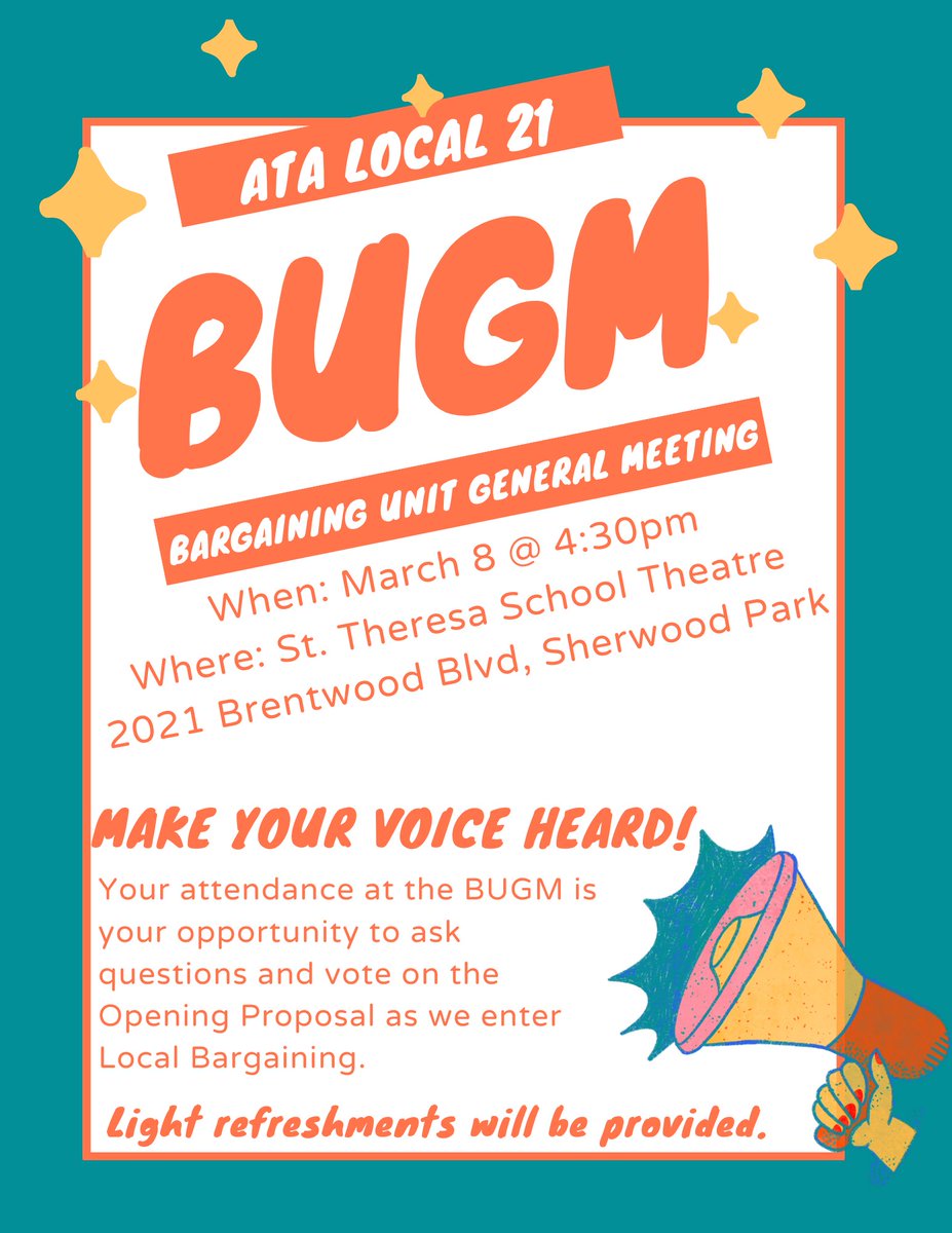 ATA_local21's tweet photo. Attention Local 21 teachers! Important Bargaining meeting this Wednesday!  Make your voice heard in the next round of Local Bargaining! https://t.co/gfiEHVjYi8