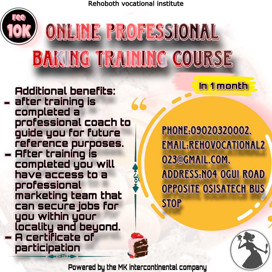 RehobothVocati1's tweet image. Click the link to register for our masterclass online baking program with a physical class follow up session. 

wa.me/message/MDAFVK… 
#BBTitans #bakingtutorials #baker #kitchen