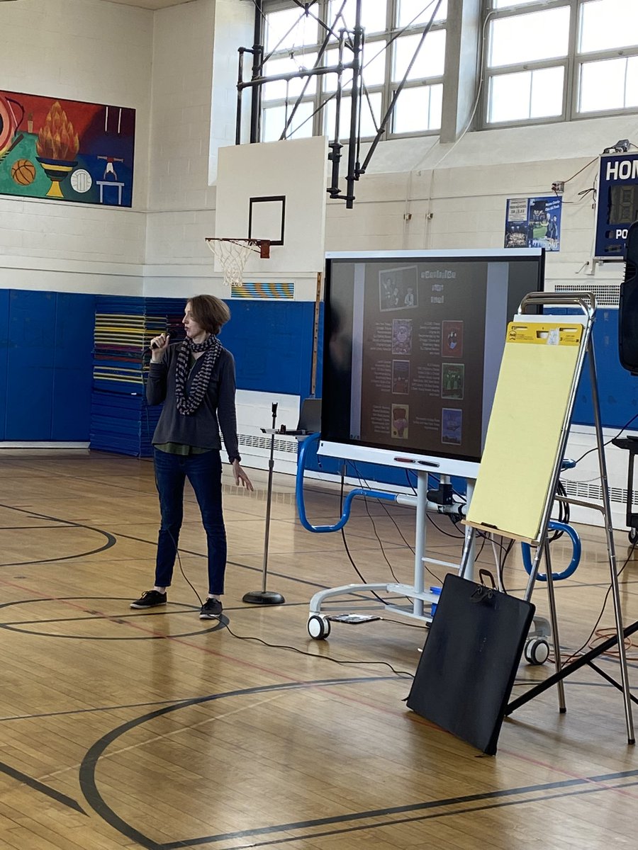 KSeidel23's tweet photo. PARP Week kicked off at #obelem with a visit from author Megan McCarthy! We had an amazing time learning about the writing and publishing process. Our awesome PTA did an incredible job decorating for PARP to welcome in this week #readingISoutOFthisWORLD https://t.co/6EtafIfE8f
