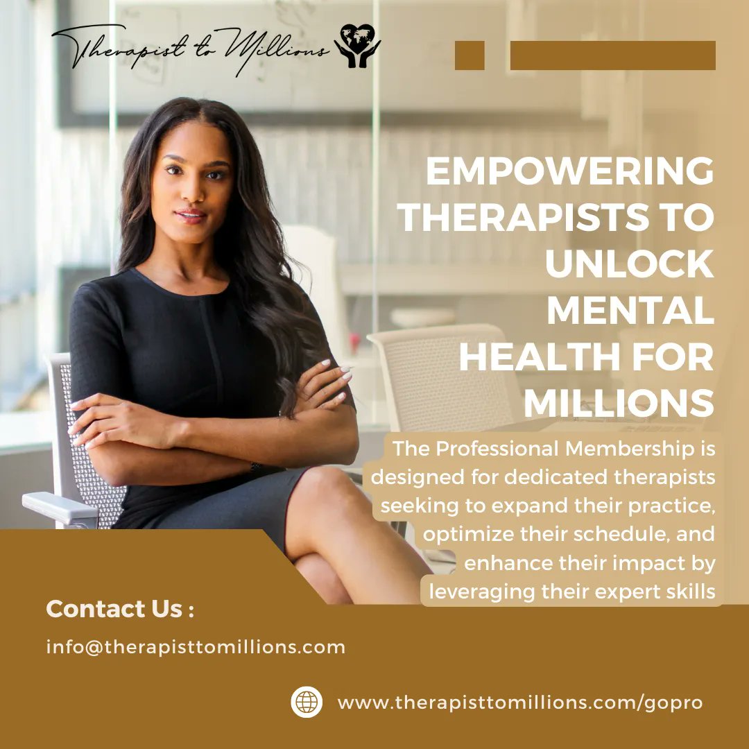 T2Millions_'s tweet photo. Unlocking Mental Health for Millions by Empowering Therapists

https://t.co/5nH4qj5wAk

The Professional Membership program is tailored for therapists committed to growing their practice, reclaiming their time, and maximizing their impact by leveraging their expertise. https://t.co/2qfxZeBB1n