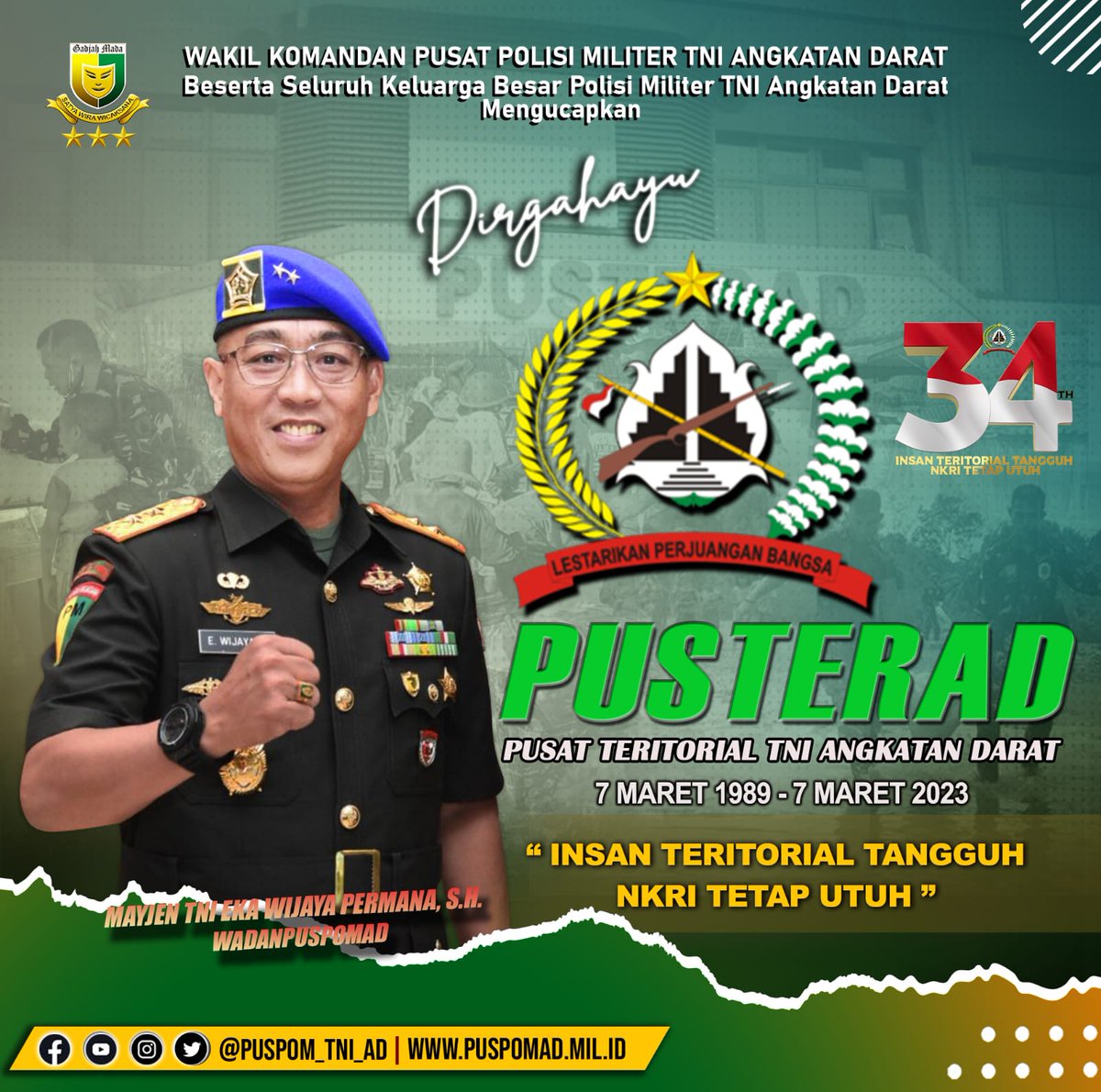puspom_tni_ad's tweet image. Dirgahayu Pusterad Ke - 34

7 Maret 1989 - 7 Maret 2023

"Insan Teritorial Tangguh NKRI Tetap Utuh"

#tniadmengabdidanmembangunbersamarakyat 
#pusterad