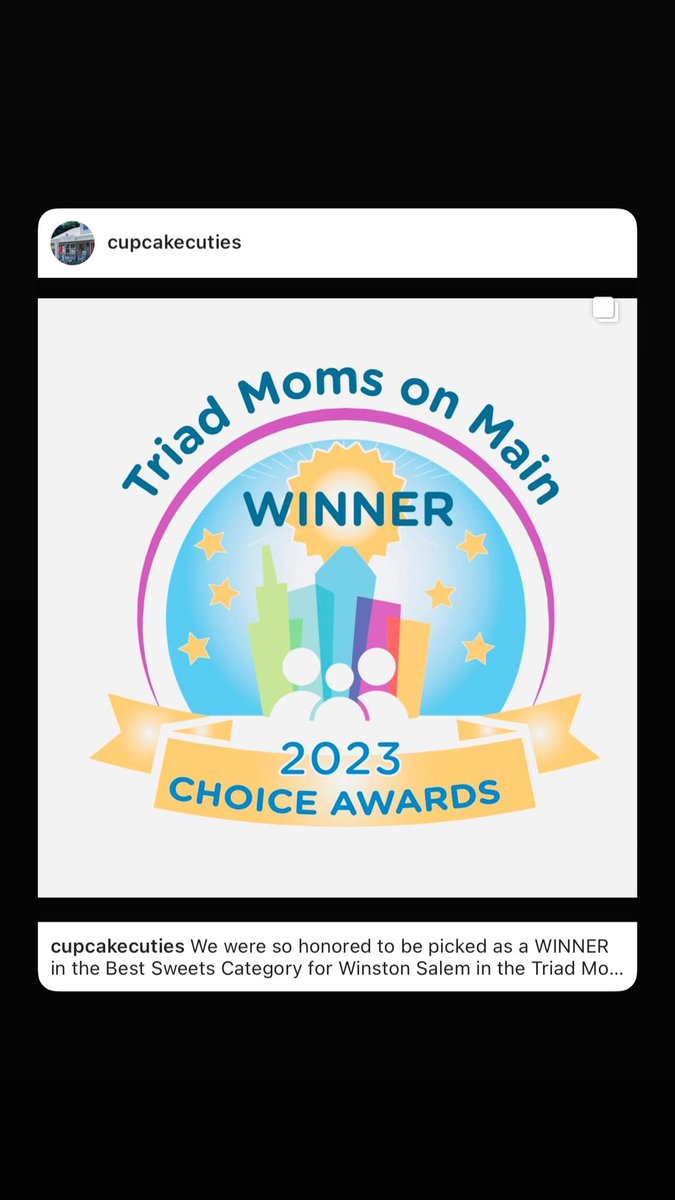 cupcakecutiesnc's tweet photo. So honored to be chosen as winner in the Triad Moms on Main 2023 best sweets category for the Winston-Salem NC area! #supportlocal https://t.co/8t5nIcUADv