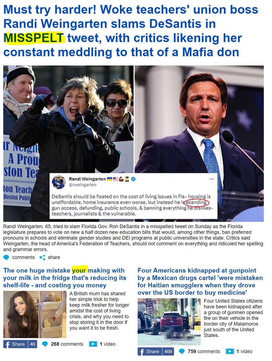 bathoward's tweet photo. The @DailyMail is terrible but I love it, esp for bollox like this: freaking out about a liberal's typo *right above* a headline that proves one of their editors doesn't know the difference between your and you're. (Yes, I highlighted the pic. #nerd) #WeAreAllTypos https://t.co/LWVxWXIZRw