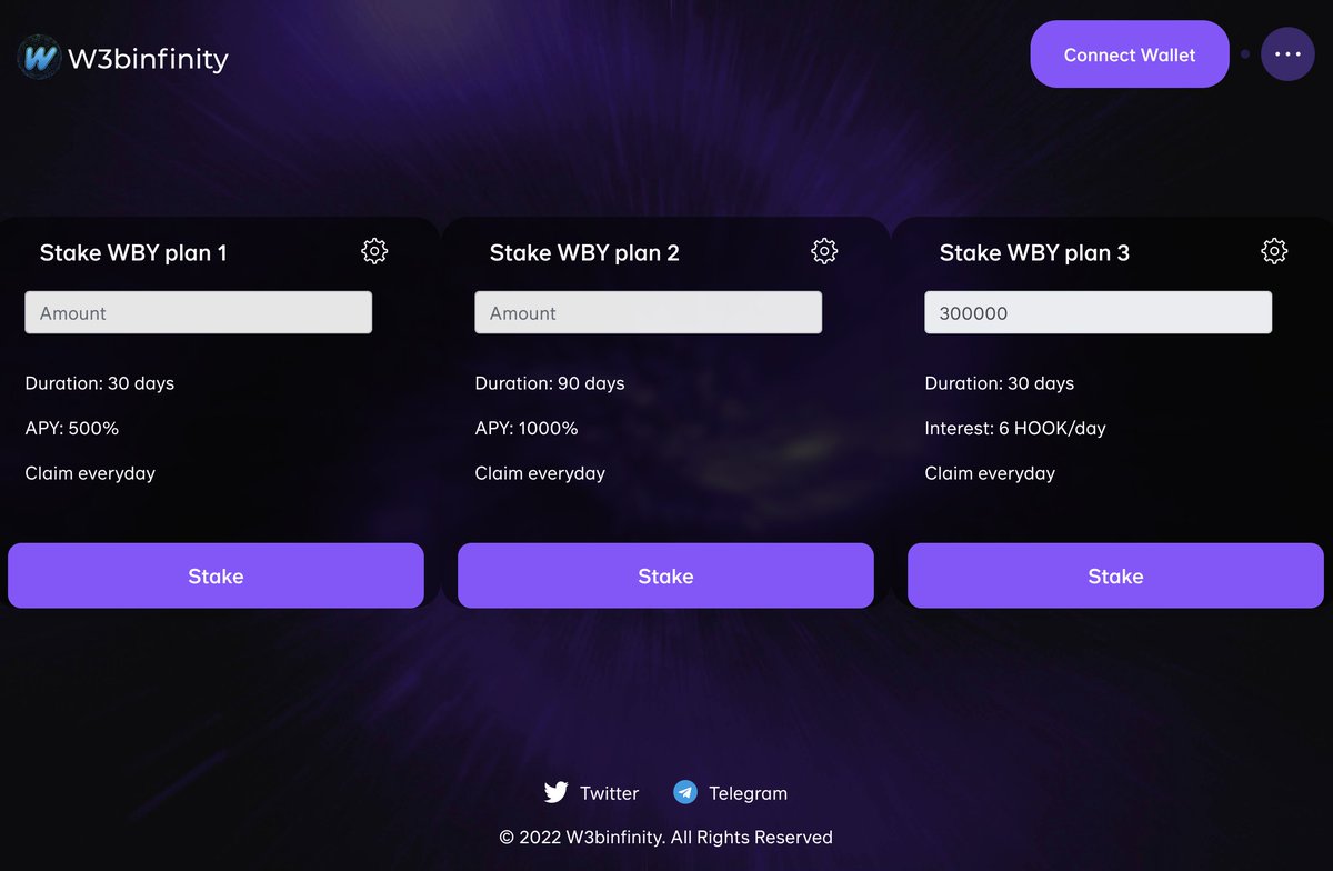 Staking is live now!!!

You can stake 300,000 WBY and lock in 1 month to earn 6 HOOK per day (thanks <a href="/HookedProtocol/">Hooked Protocol🪝</a> )
$WBY #staking