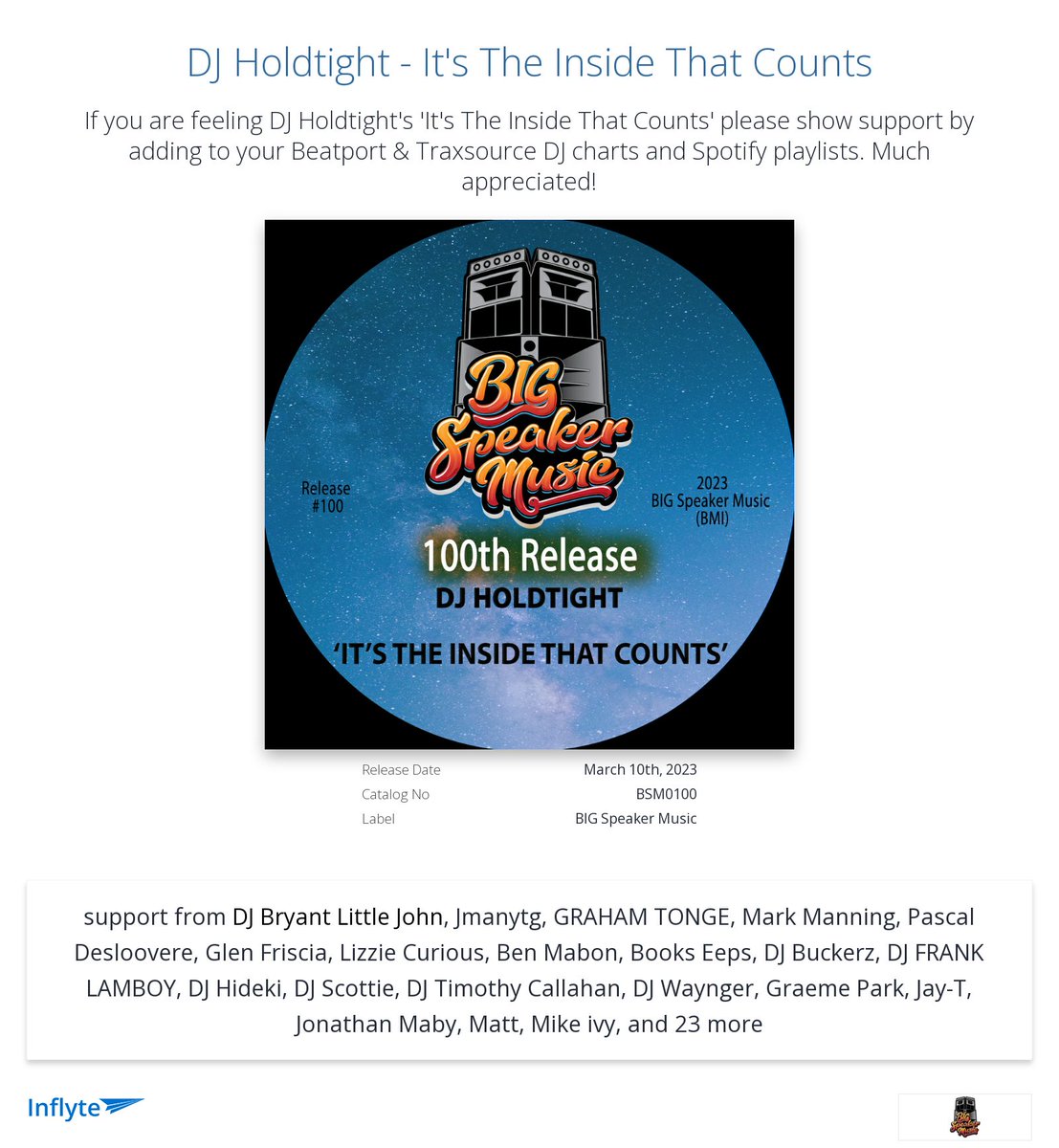 Cheers <a href="/graemepark/">Graeme Park ⭐️⭐️</a> for review "Yes! Big! Thanks and well done on 100 releases." <a href="/djholdtight/">Djholdtight</a>
inflyteapp.com/r/z9a656