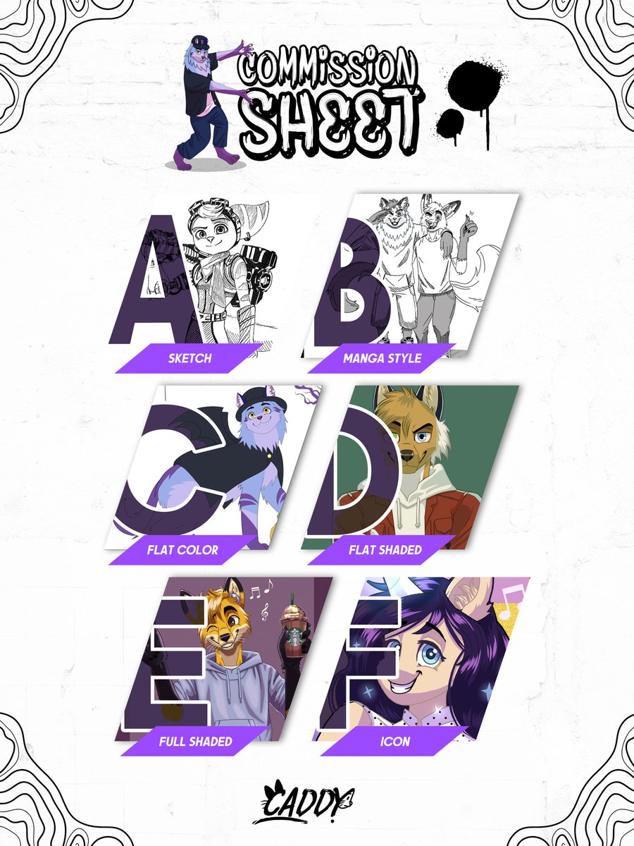 caddy_art's tweet photo. COMMISSIONS OPEN!! ✨😸🎨
If you have any questions, do not hesitate to write me! 💙
Author of the amazing commission sheet design: @FoxyConArtist 🦊✨
#illustration #ArtistOnTwitter #commisionsopen #furrycommission #fursona #furryfandom #art #furrycommunity https://t.co/utA0btIsad