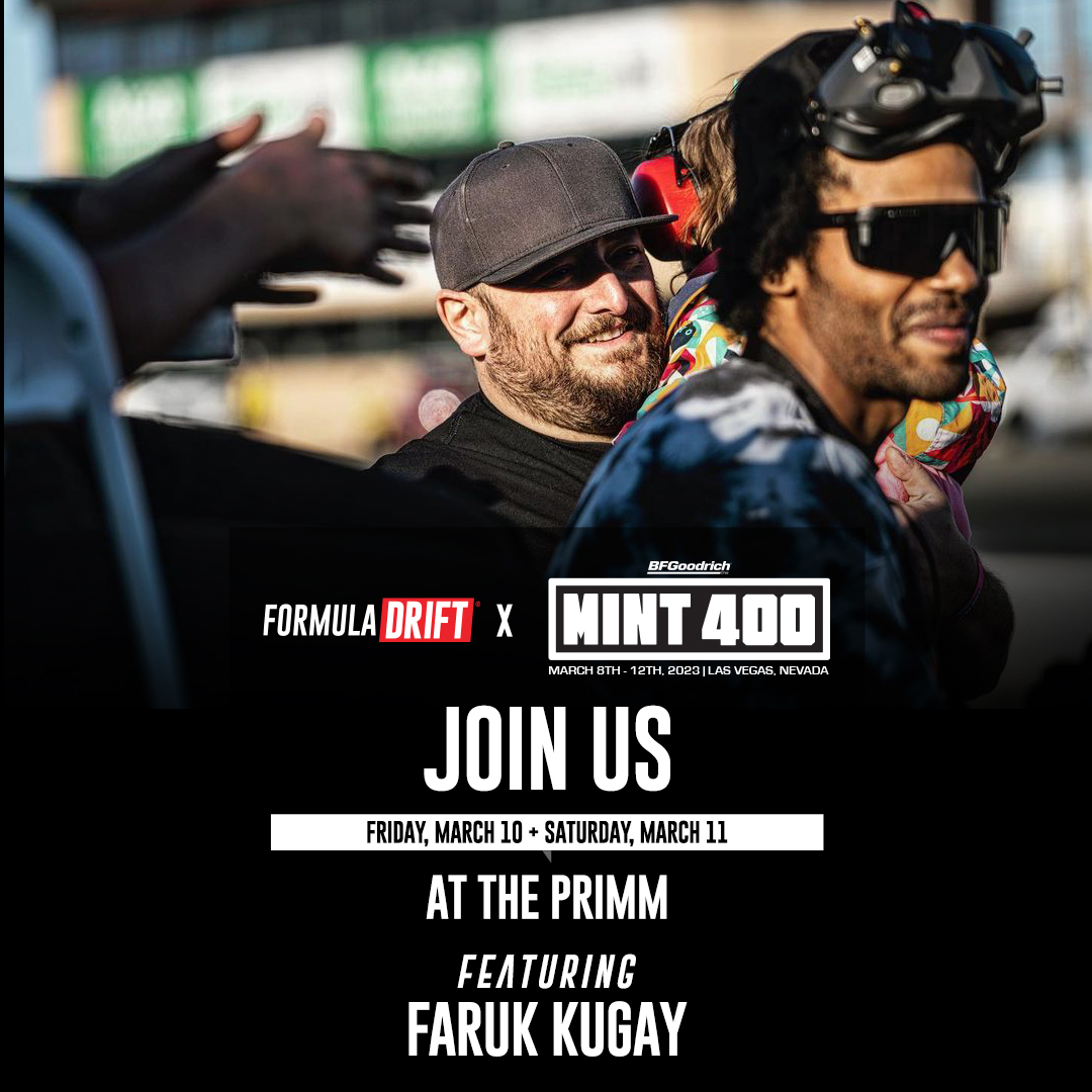 FormulaDrift's tweet image. Las Vegas — We're bringing some drifting action this Friday &amp;amp; Saturday to The #Mint400 start/finish midway in Primm! 🏜️

More info here: bit.ly/FDxTheMint400

#FormulaD #FormulaDRIFT