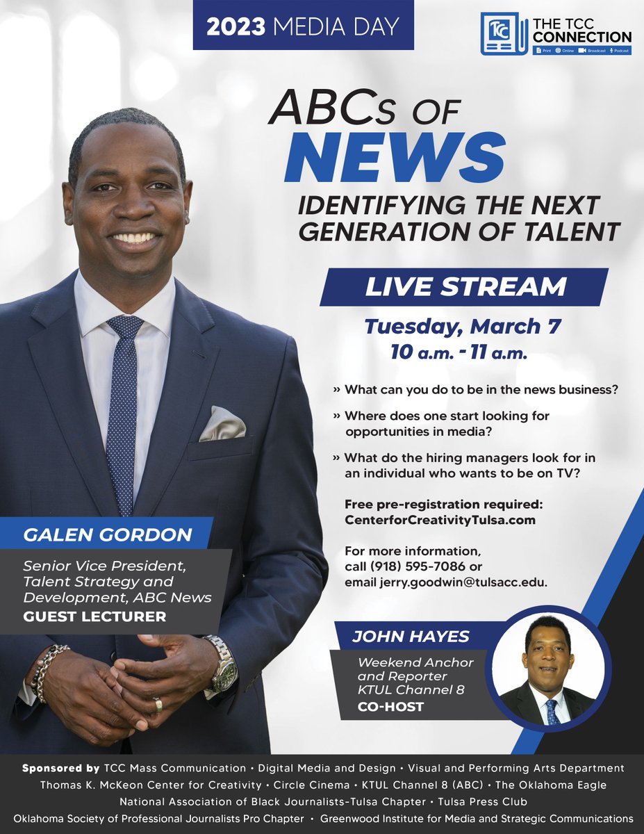JerryGoodwin918's tweet photo. Starting a career in broadcasting? What skills do I need to have? Learn about the changes occurring in the broadcast arena from a leader in TV. See Galen Gordon, senior vice president for Talent Strategy and Development at ABC News, March 7. Register at https://t.co/Z9AQ7qove6. https://t.co/6FDyi509LM