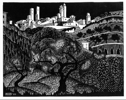 artistescher's tweet photo. San Gimignano, 1922 #escher #mcescher https://t.co/73Ox2EtQpM https://t.co/yn95jgR11A