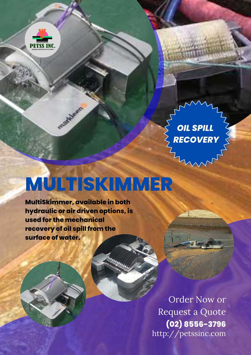 Multiskimmer or Oil Skimmer, Available in both hydraulic or air-driven options, is used for the mechanical recovery of oil spills from the surface of the water. Order now or request a quote. rodel.petssinc@gmail.com #oilspill #oilspillresponse