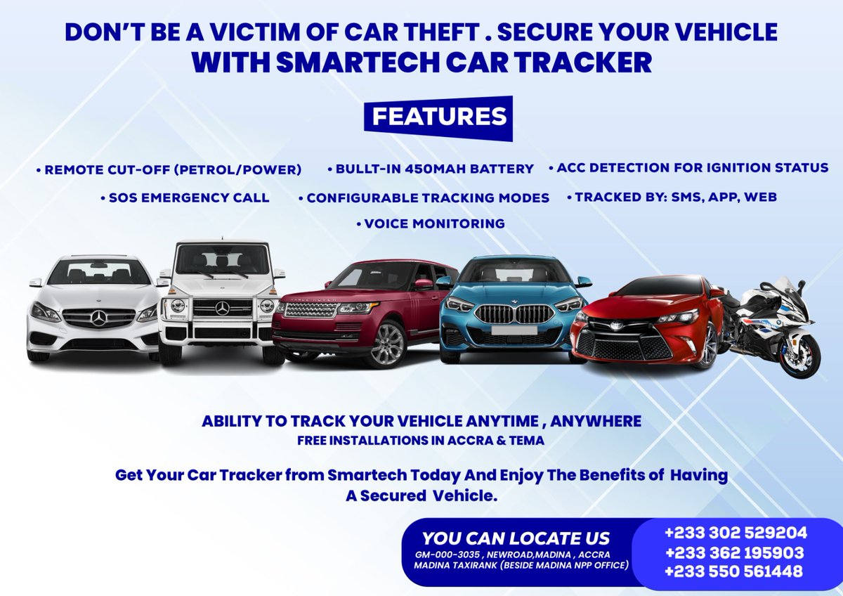 Secure your car with affordable and reliable Car Trackers from Smartech. Get yours today. #ghana #ghanacelebrities #ghana🇬🇭 #accraghana #accra #accraghana🇬🇭 #kumasi #viral #goviral #tiktokviral #instagram #cartrack #cartracking #cartracker #cars #vehicles #vehicle #antitheft