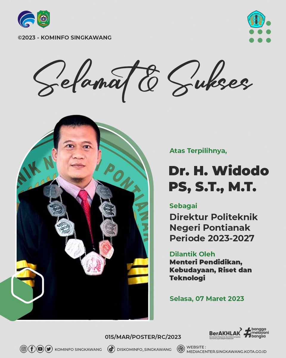 mckominfoskw1's tweet photo. Selamat dan Sukses atas terpilihnya Dr. H. Widodo PS, S.T., M.T sebagai Direktur Politeknik Negeri Pontianak periode 2023 - 2027. https://t.co/B8v85SEnBa