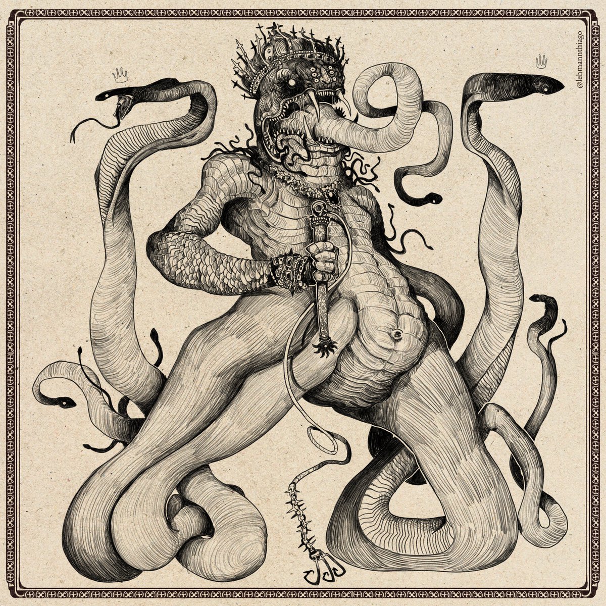 Abraxas, a demon but also an old god of the Basilidians and ruler of 365 skies and 365 virtues. This powerfull and mysterious entity is feared even amongst his own brethren.