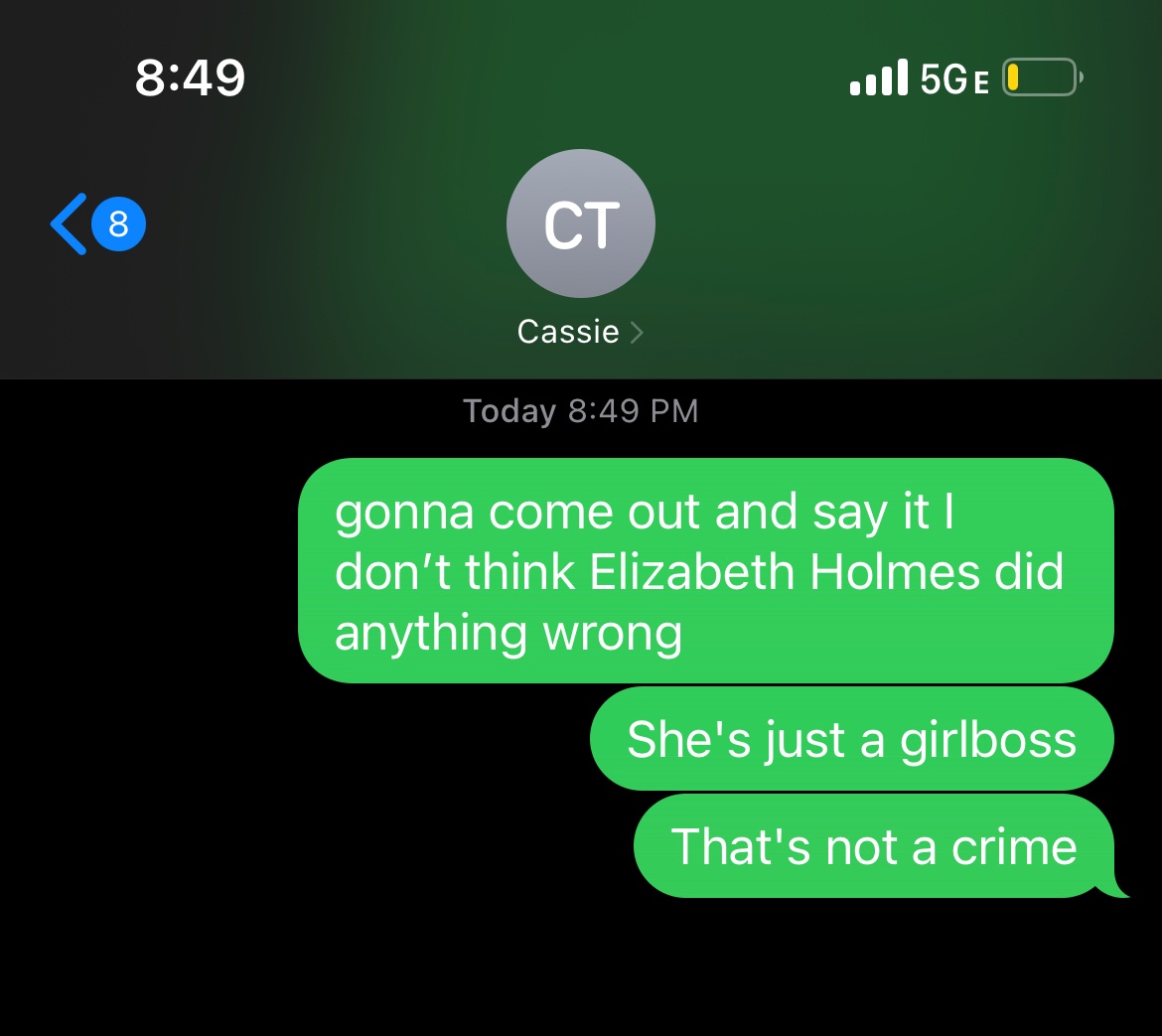 raisingcannes's tweet photo. bored enough in lecture I’m texting my high school ex that lizzy holmes did nothing wrong https://t.co/EBjlEY2Zqs