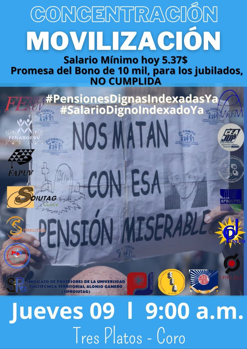 LugoJorgeCoro's tweet photo. Los Universitarios no nos cansamos, exigimos un #SalarioDigno y en conjunto con todos los Trabajadores de la Administración pública, este #09DeMar volveremos a la Calle. #CoroFalcón @SINATRAUCV1 @FAPUV @FENASOESV1 @juliovillareyes @luiscano1949 @pzl17 @fevemaestros https://t.co/3TfiCmI6Rp