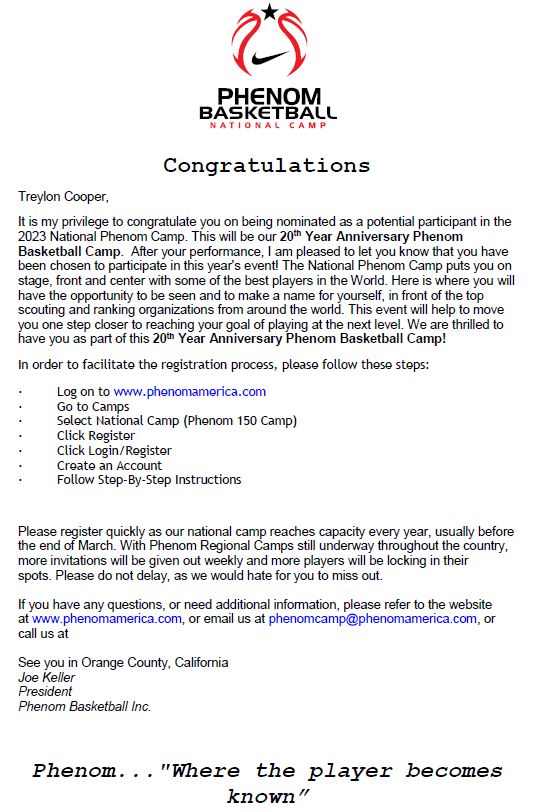 tcoopshow's tweet photo. Honored to receive an invitation to the @PhenomAmerica National Camp!🔥 #TreylonCooper #TreyCoop https://t.co/A9xc7ByX6T