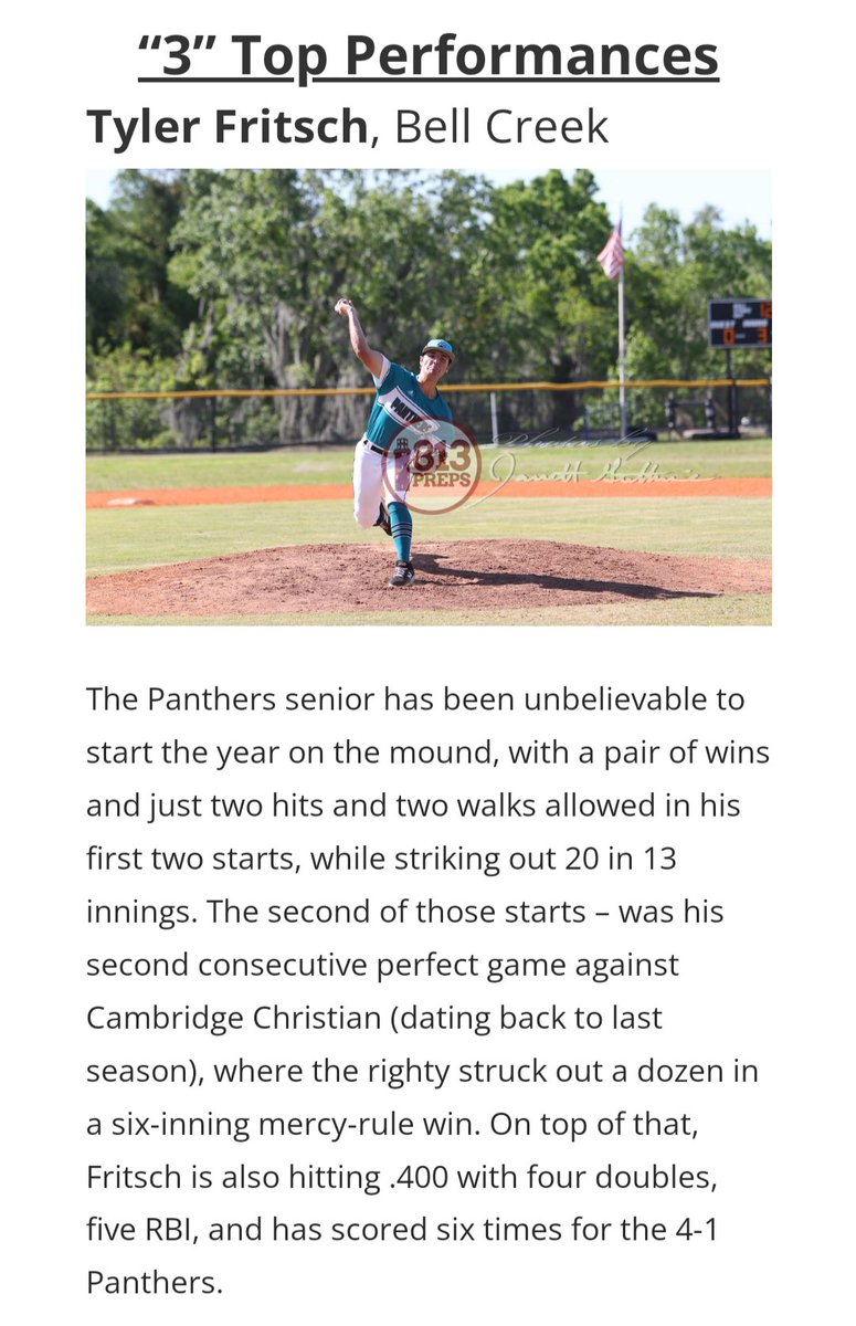 Congratulations Panthers’ Tyler Fritsch for earning a spot on the 8-1-3 list!  <a href="/813Preps/">813Preps</a> <a href="/StreamLiveTampa/">Stream Live Tampa</a> <a href="/TBTimes_Sports/">Sports by Tampa Bay Times</a>