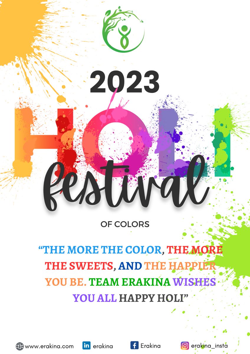 ErakinaByRTMN's tweet photo. Let the colors of Holi spread happiness, peace, and love all around the world. @Erakina is sending best wishes to you on the auspicious of Holi.

#erakina #Holi #Holi2023 #HoliFestival #Colors #festivalofcolors #LoveToday #HappyHoli https://t.co/RPa9it6JDK