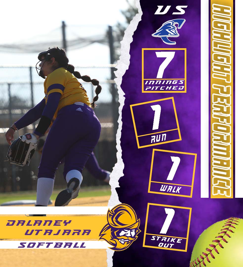 GoConqs's tweet photo. 🥎Highlight Performance of the Day🥎

Our Highlight Performance of the Day goes to Dalaney Utajara as she earned WIN in the circle tossing a complete game - 7 IP, 1 run, 7 hits, 1 BB, 1 K in Game 2 vs Colby #GoConqs @DC3Softball @dalaneyu113 https://t.co/IIGwQfYqay