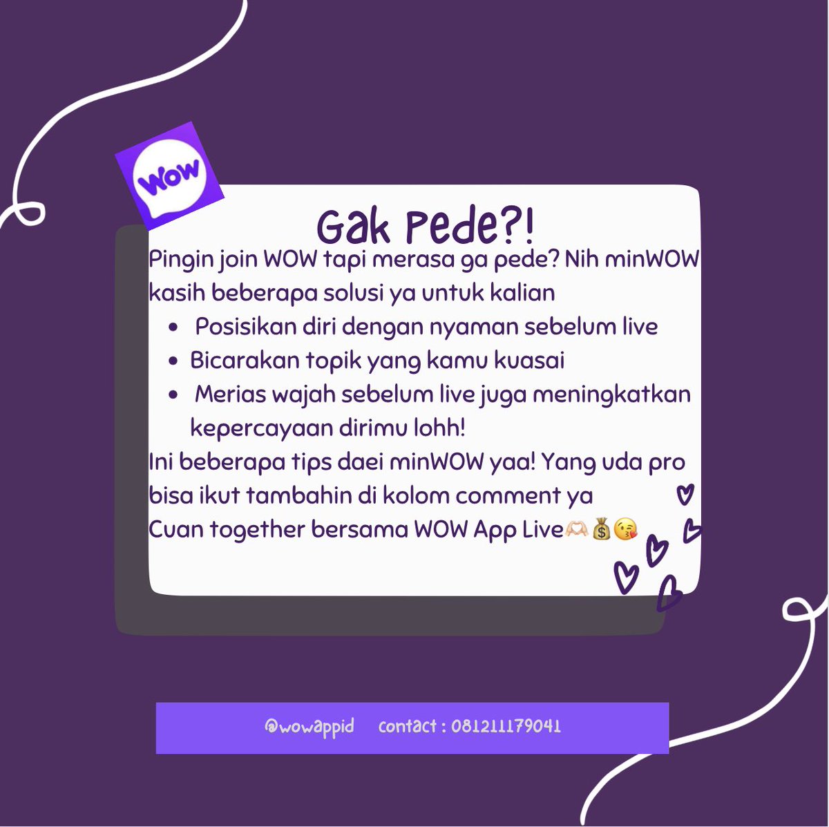 himoliveofc's tweet photo. Buat yang gapede nih cekidot!
Host Official di Aplikasi Wow Video Chat
Gaji: 50K - 1Jt perhari, Bisa WD sendiri setiap hari
ketika capai $5
Daftar Gratis tidak dipungut biaya!
#wowindonesia #wowvideo #wowappid #gajian
#kerjadarirumah 
#hostaplikasilive #videochat #lokerwfh #livu https://t.co/qKHhy7ILtx