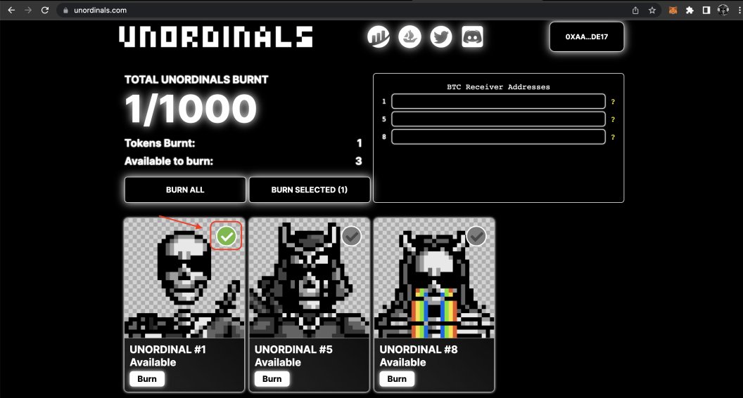 Step 2

Select the Unordinals you would like to burn.